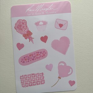 Liebes-Aufkleberbogen - Rosa Herzen Aufkleberbogen - Handgezeichnete Aufkleberbogen - Liebe Aufkleberbogen - Freundschaft Aufkleberbogen