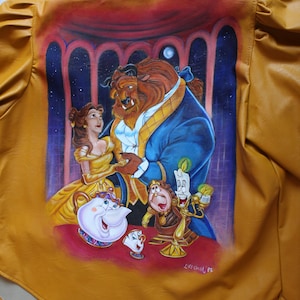 Hand-painted faux leather jacket &quot;Beauty and the Beast&quot;