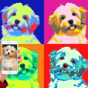 Pop Art Pet Portrait from Your Photo! This Andy Warhol style is perfect for your furry best friend's portrait and personalized item!