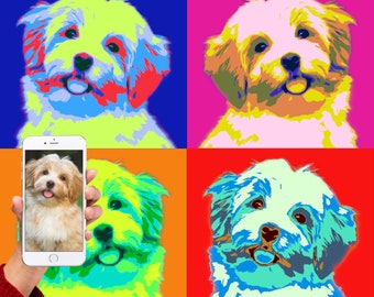 Pop Art Pet Portrait from Your Photo! This Andy Warhol style is perfect for your furry best friend's portrait and personalized item!