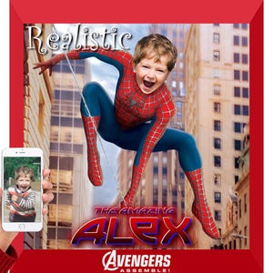¡Retrato infantil de Spider-Man a partir de tu foto! ¡Sé tu superhéroe favorito! ¡Spider-Man, Iron Man, Wonder Woman, Black Panther y muchos más!