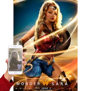 Wonder Woman Kinder Portrait von Deinem Foto ! Sei dein liebster Superheld! Wonder Woman, Iron Man, Spiderman, Black Panther und viele mehr!