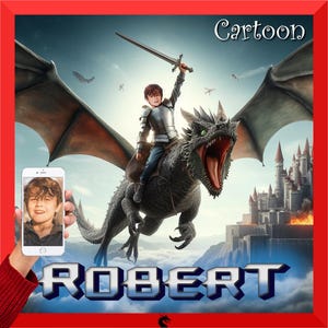 Ritter reitend auf einem Drachen Fantasy Portrait nach Deinem Foto! Reite auf einem gigantischen Drachen, spiele unter Wasser wie eine Meerjungfrau, oder reite zusammen mit dem Weihnachtsmann!