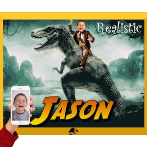 ¡Retrato infantil de fantasía de dinosaurio a partir de tu foto! ¡Monta un dinosaurio gigante, juega bajo el agua con una sirena o monta un unicornio en el cielo!