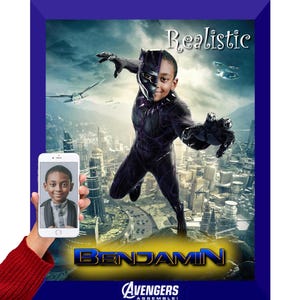 ¡Retrato infantil de Pantera Negra a partir de tu foto! ¡Conviértete en tu superhéroe favorito! Pantera Negra, Spider-Man, Mujer Maravilla ¡y muchos más!