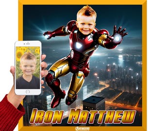Custom Iron Man Child Portrait from Photo: Superhero Art Gift