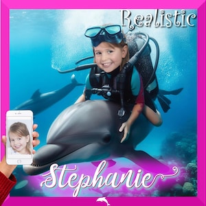 Delfin reitendes Fantasy Portrait nach Deinem Foto! Reite auf einem verspielten Delphin, schwimme unter Wasser wie eine Meerjungfrau oder reite auf einem Einhorn am Himmel!