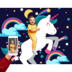¡Retrato infantil de fantasía de unicornio a partir de tu foto! ¡Monta un unicornio entre las estrellas, juega bajo el agua con una sirena o conoce al mismísimo Papá Noel!
