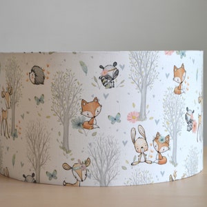 White cotton lampshade for baby children's room, pretty wood: fox, rabbit, children's table lamp, forest animals, children's forest animal pendant lamp image 2