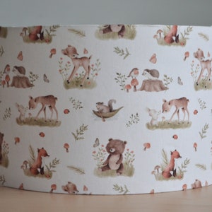 White cotton lampshade children's bedroom baby animals forest doe rabbit, children's table lamp forest animals, children's forest animals pendant lamp image 3