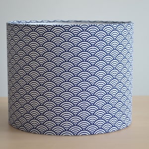 Round lampshade cotton fabric Japanese pattern blue, lampshade for table lamp, pendant lamp, blue cotton fabric wave pattern