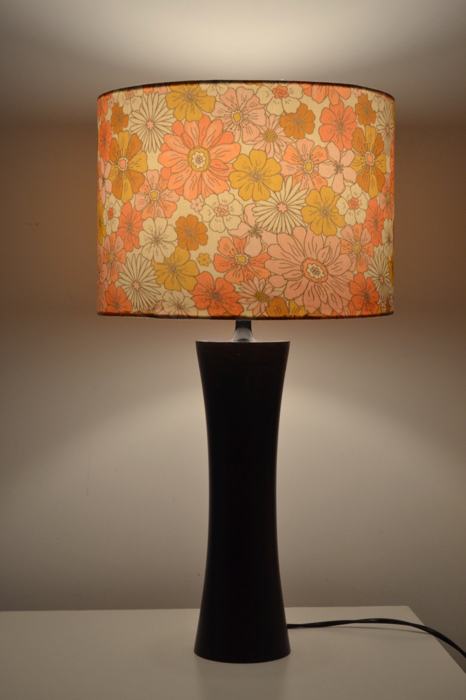 ランプシェードコットン生地の花、マルチカラーレトロピンク、オレンジ