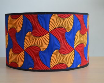 Abat jour wax africain rouge bleu et orange, suspension, luminaire, abat jour tissu africain  rouge bleu et orange