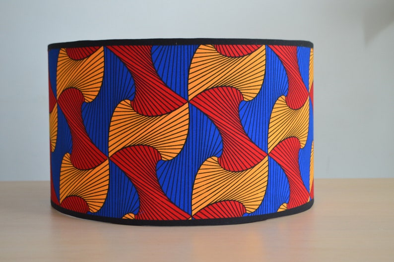 Abat jour wax africain rouge bleu et orange, suspension, luminaire, abat jour tissu africain rouge bleu et orange 画像 1