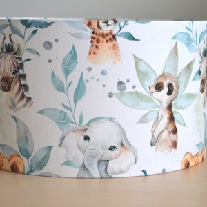 White cotton lampshade children's room forest animals, children's table lamp forest animals, children's baby forest animals pendant lamp image 2