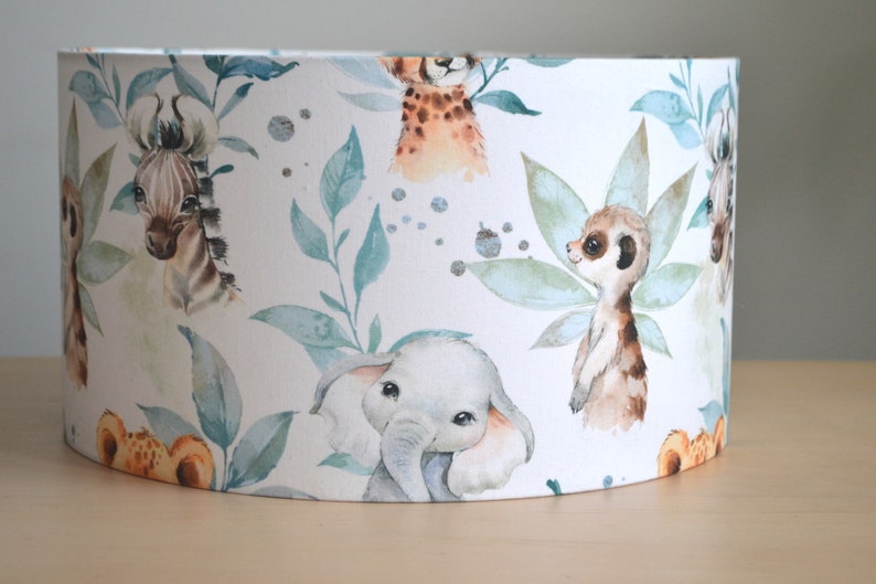 White cotton lampshade children's room forest animals, children's table lamp forest animals, children's baby forest animals pendant lamp image 2