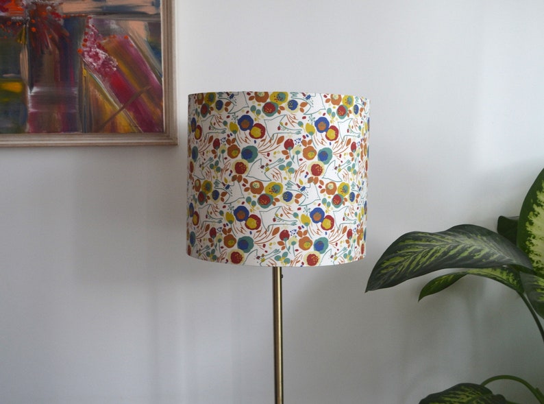 Round flower and bird fabric lampshade, floral print table lamp, suspension, fabric lampshade, fabric light fixture image 5