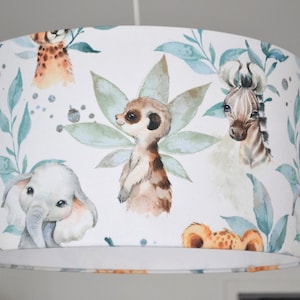 White cotton lampshade children's room forest animals, children's table lamp forest animals, children's baby forest animals pendant lamp image 3