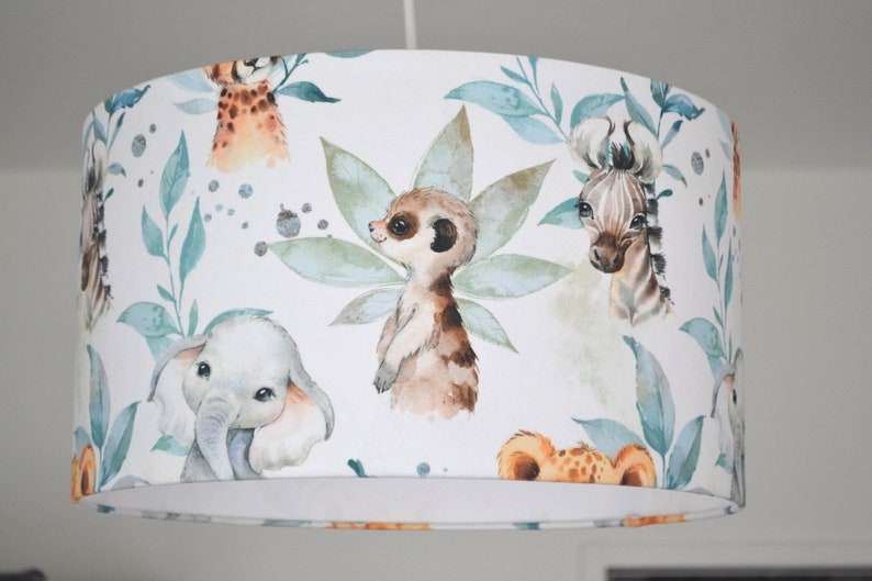 White cotton lampshade children's room forest animals, children's table lamp forest animals, children's baby forest animals pendant lamp image 3