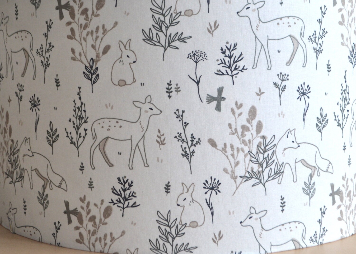 Runder Lampenschirm Waldtiere – Füchse, Eulen, Hasen, Baumwolle, 10 Zoll, Happy Homewares