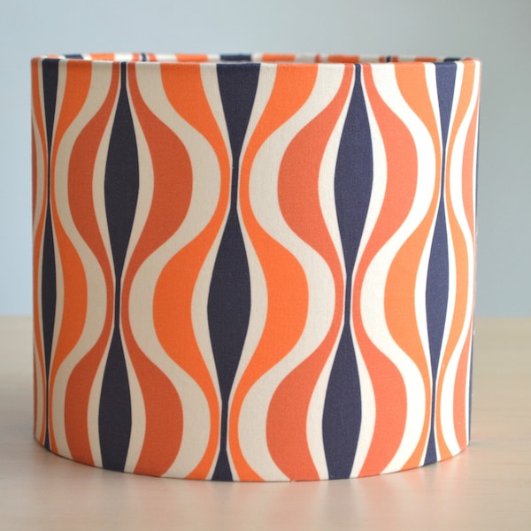 Retro orange and blue printed cotton fabric lampshade, vintage retro pattern table lamp, living room pendant light, ceiling light, retro cotton light fixture
