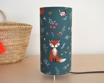 Blue fox animal tube table lamp, children's forest fabric tube lamp, fox bedside lamp, children's lighting