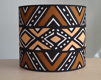 Lampenschirm aus afrikanischem Wax-Baumwollstoff Bogolan Kenté, Beleuchtung, schwarzbraune Aufhängung, Tischlampe, afrikanische Wax-Nachttischlampe, Boho-Lampe