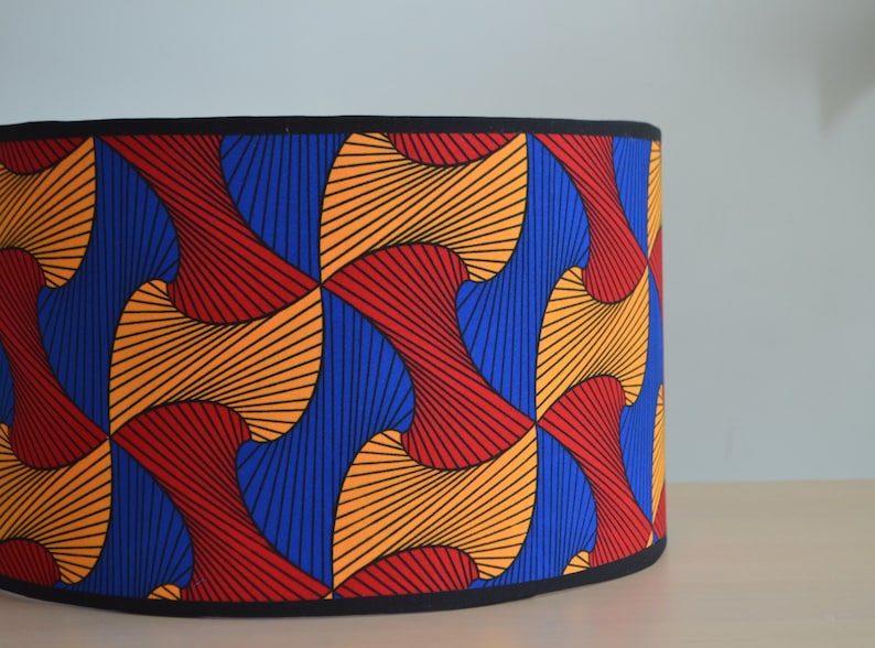 Abat jour wax africain rouge bleu et orange, suspension, luminaire, abat jour tissu africain rouge bleu et orange 画像 2