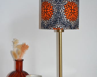 African wax print fabric lampshade with orange and black flowers, orange and black wax print table lamp, pendant light, African fabric, African lighting