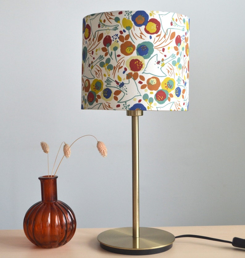 Round flower and bird fabric lampshade, floral print table lamp, suspension, fabric lampshade, fabric light fixture image 3
