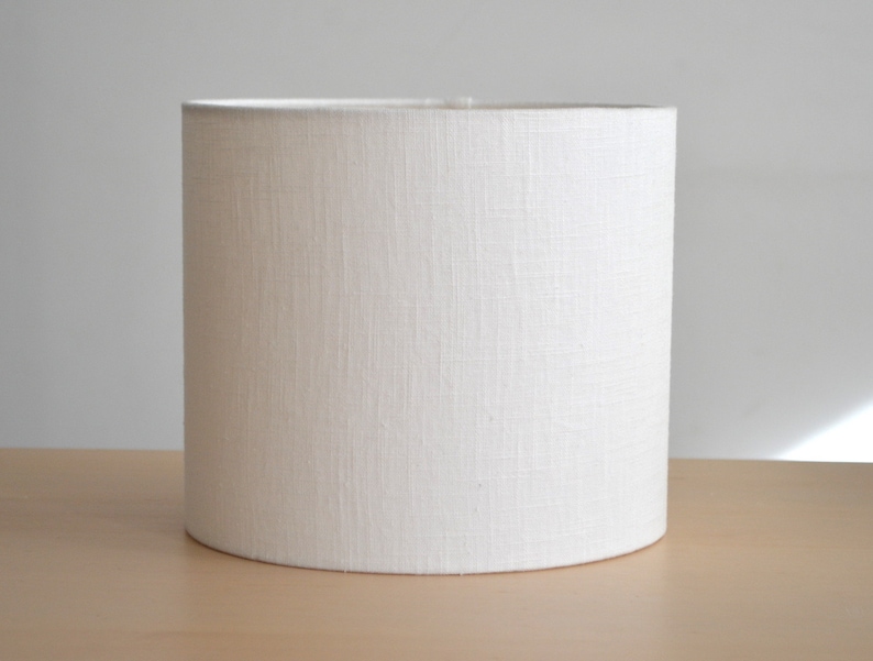 Abat-jour rond lin blanc, lampe à poser tissu lin blanc, suspension, luminaire, abat jour tissu lin blanc image 1