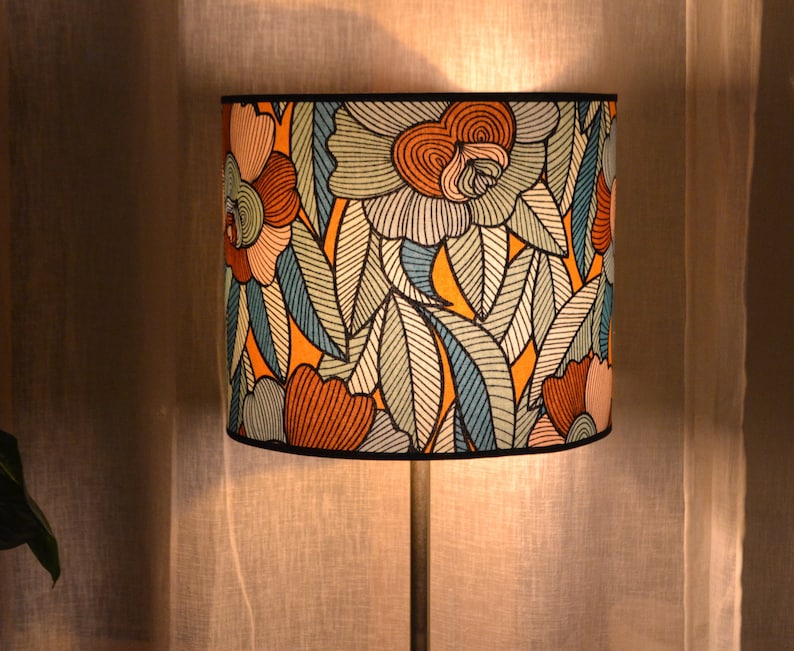 Pantalla de tela floral multicolor, lámpara de mesa con estampado de tela floral multicolor, lámpara colgante, luminaria floral multicolor