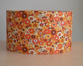 Retro-Lampenschirm aus Baumwollstoff mit orangefarbenen Blumen, bedruckte Tischlampe mit Retro-Blumenstoff, Aufhängung, Leuchte, Aufhängung