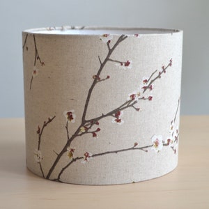 Beige Japanese cherry blossom pattern cotton fabric lampshade, beige Japanese Sakura flower inspired cotton fabric lampshade