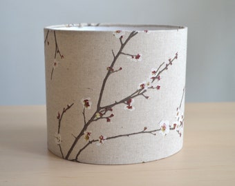 Abat-jour tissu coton motif japonais fleur de cerisier beige, abat-jour tissu coton inspiration japonaise fleur Sakura beige