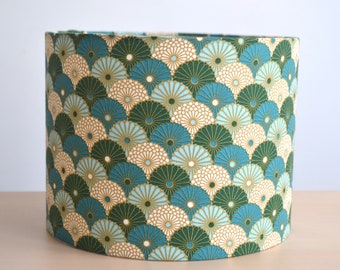 Japanese printed cotton fabric lampshade, small turquoise and green parasols, lampshade for table lamp, Japanese pattern suspension