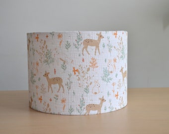 Abat-jour coton  double gaze chambre enfant bébé animaux: biche, lapin, lampe à poser enfant animaux de la forêt, suspension enfant animaux