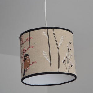 Abat-jour rond tissu fleurs et oiseau rouge-gorge effet lin, lampe à poser imprimé oiseau, suspension, abat jour tissu, luminaire tissu image 9