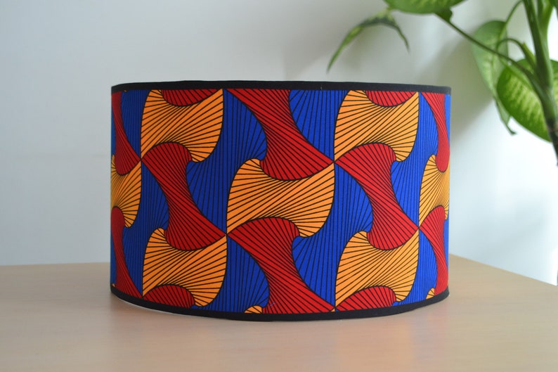 Abat jour wax africain rouge bleu et orange, suspension, luminaire, abat jour tissu africain rouge bleu et orange 画像 3