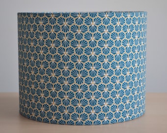 Riad blue cotton fabric lampshade, geometric print table lamp, blue fabric suspension, ceiling light, cotton light fixture