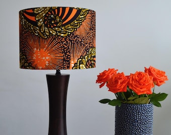 African wax fabric lampshade, mustard orange, wax table lamp, pendant light, African fabric, orange outtard, African lighting