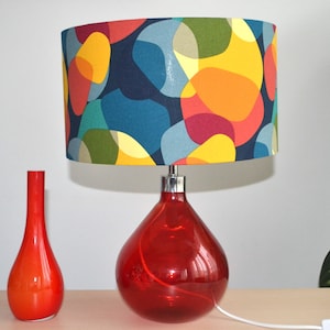 Retro printed cotton fabric lampshade, retro sixties pattern table lamp, living room suspension, ceiling light, multicolored cotton light fixture image 4