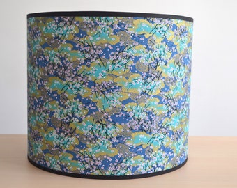 Blue Japanese cotton fabric cherry blossom lampshade, bedroom pendant light, living room, Japanese lighting, Sakura print table lamp