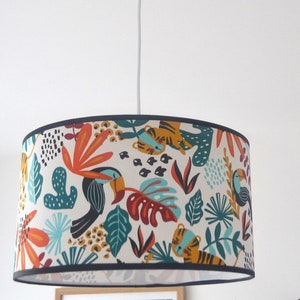 Jungle animal cotton lampshade, tropical nature pattern table lamp, jungle pendant light