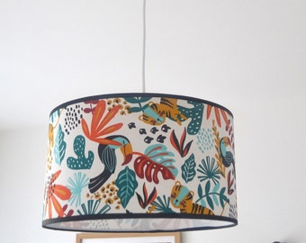 Abat-jour coton animaux de la jungle, lampe à poser motif nature tropical, suspension jungle
