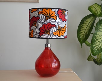 African wax fabric lampshade red orange wedding flower, wax suspension, African lighting, African wax table lamp, loincloth floor lamp