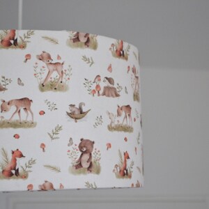 White cotton lampshade children's bedroom baby animals forest doe rabbit, children's table lamp forest animals, children's forest animals pendant lamp image 2