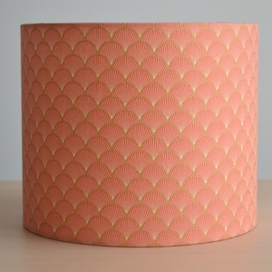 Japanese fan pattern cotton fabric lampshade with golden coral, lampshade for table lamp, pendant lamp, art deco cotton fabric