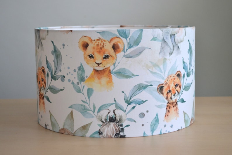White cotton lampshade children's room forest animals, children's table lamp forest animals, children's baby forest animals pendant lamp image 1