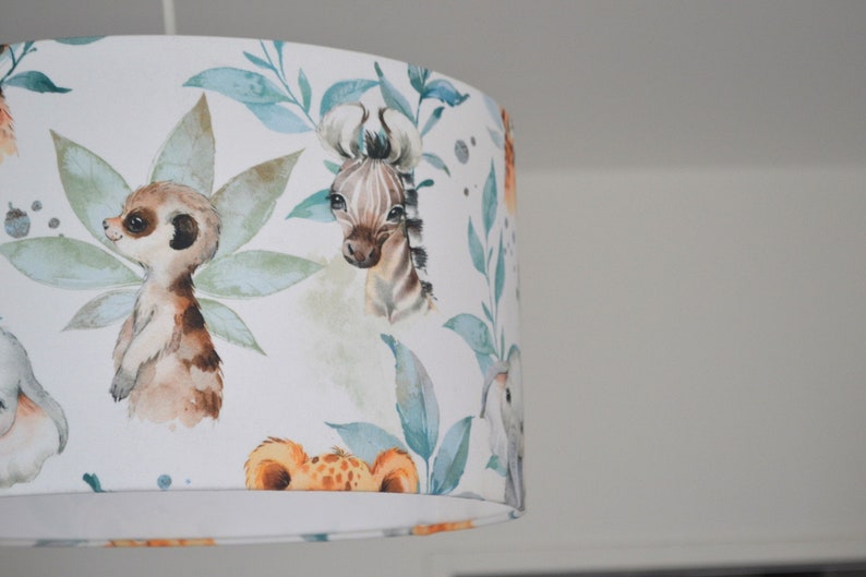White cotton lampshade children's room forest animals, children's table lamp forest animals, children's baby forest animals pendant lamp image 4